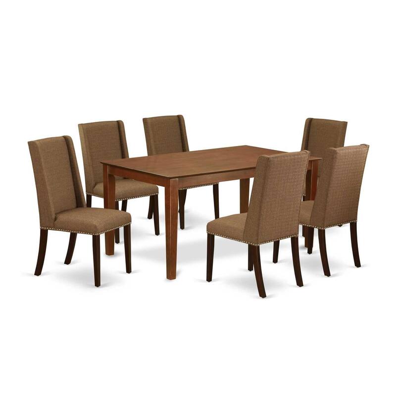 HomeStock 7-Piece Mahogany Finish Solid Wood Top Dining Table with 6-Parson Chairs with Lattice Back