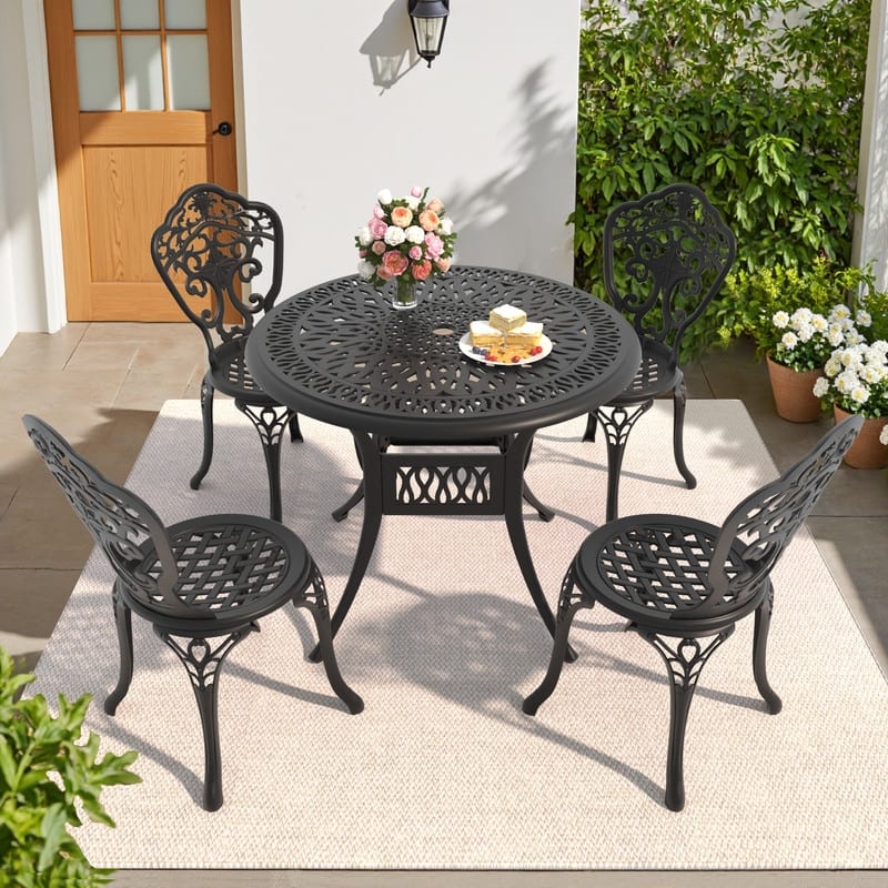 Traditions 5-Piece Patio Outdoor Dining Set with 4 Dining Chairs and 35.43 in.Round Table, Rust Free