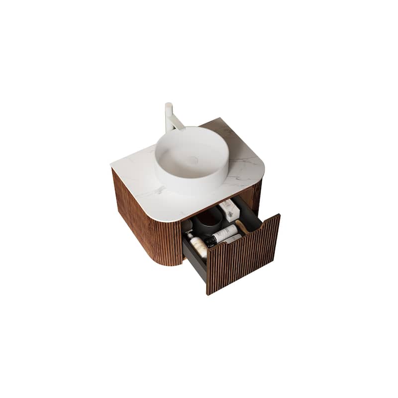 24" Bathroom Vanity with Sink, Wall-Mounted Bathroom Storage Cabinet with Drawer, White Ceramic Basin without Faucet