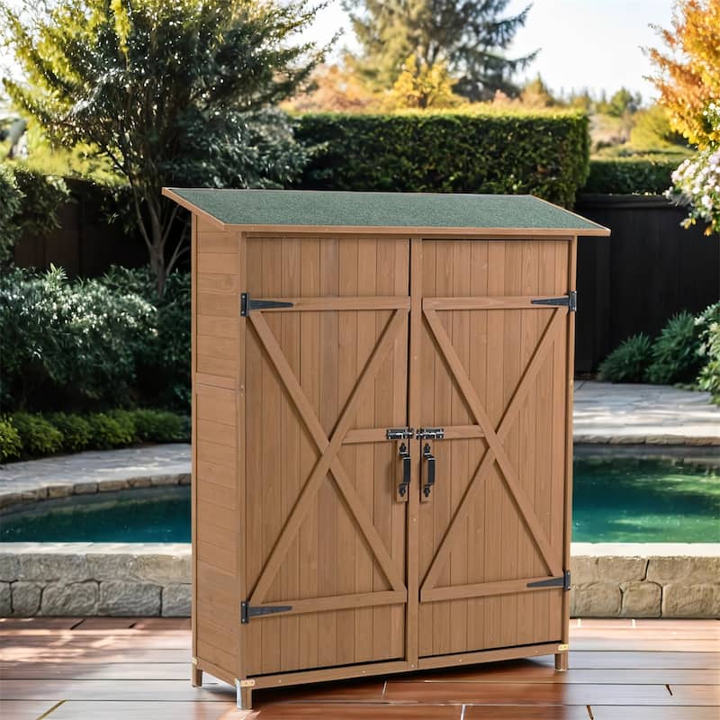 Outdoor Wood Storage Shed with Lockable Door and Detachable Shelves