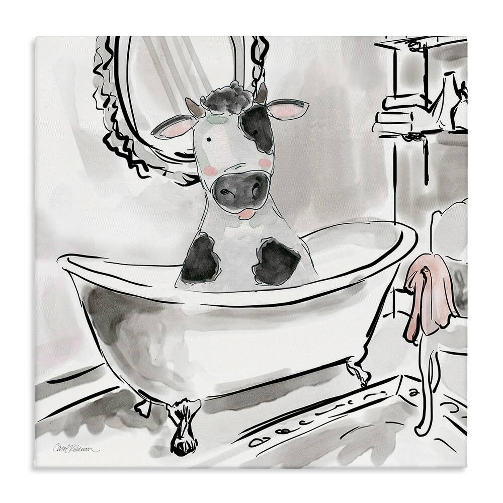 Stupell Minimal Bathtub Cow Canvas Wall Art Design By Carol Robinson