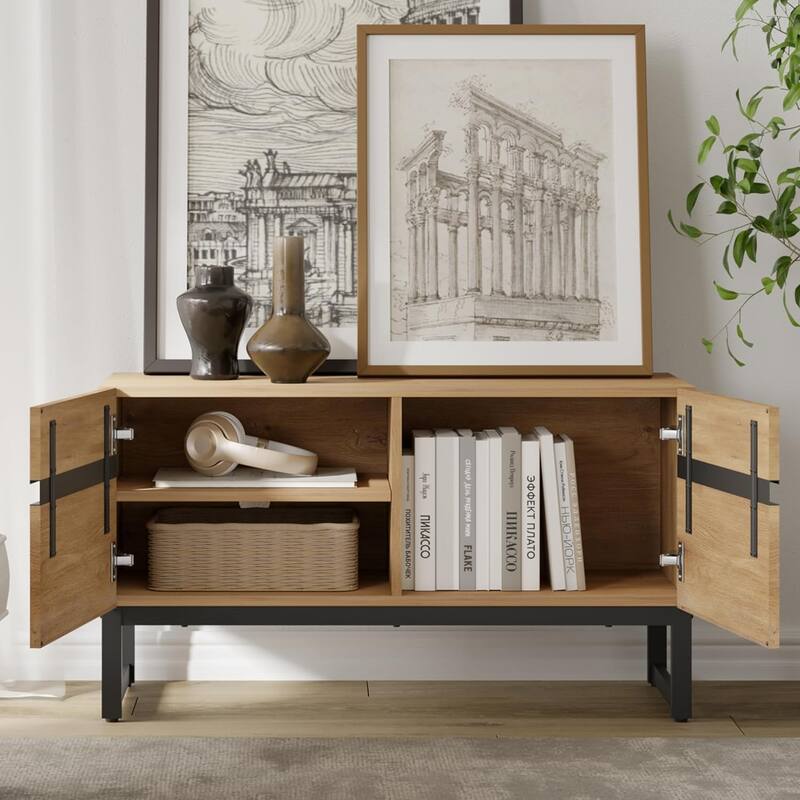 WAMPAT Modern TV Stand for TVs up to 50 inch TV, 2 in 1 Entertainment Center TV Console with Storage Cabinets and Metal Base