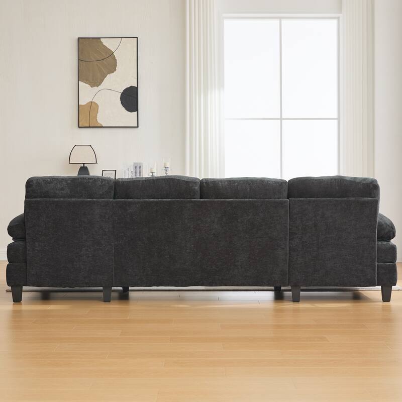U-Shaped Modular Sectional Sofa with Dual Chaise Lounges, Chenille Fabric Cloud Couch with Storage Pockets & Armrest Pillows