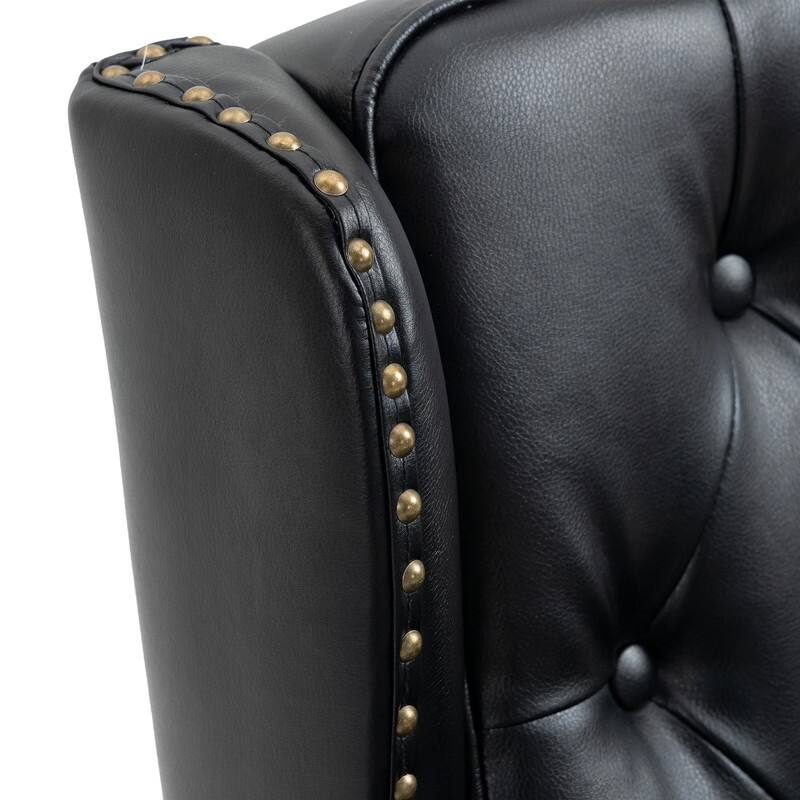 Modern Wood Frame Accent Armchair - Supportive PU Leather Lounge Chair for Living Room & Bedroom