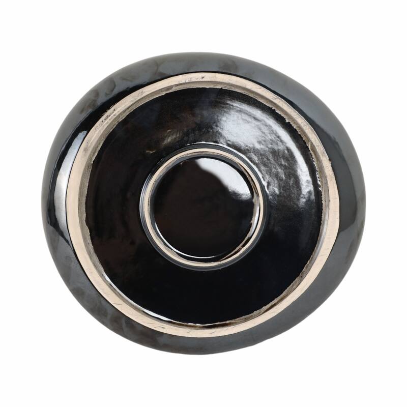 Decorative Round Glazed Bowl with Two Tone Finish - 14", Tan & Blue - 14.0"