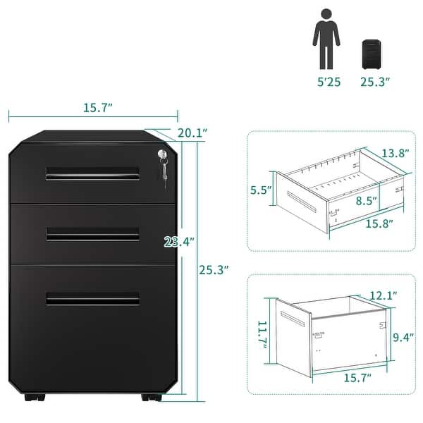 Modern Polygon 3-Drawer Wheeled Steel File Cabinet - Bed Bath & Beyond ...
