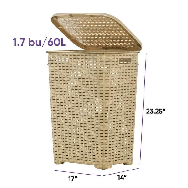 Superio Plastic Wicker Laundry Hamper with Lid Large Capacity - Capacity: 60l