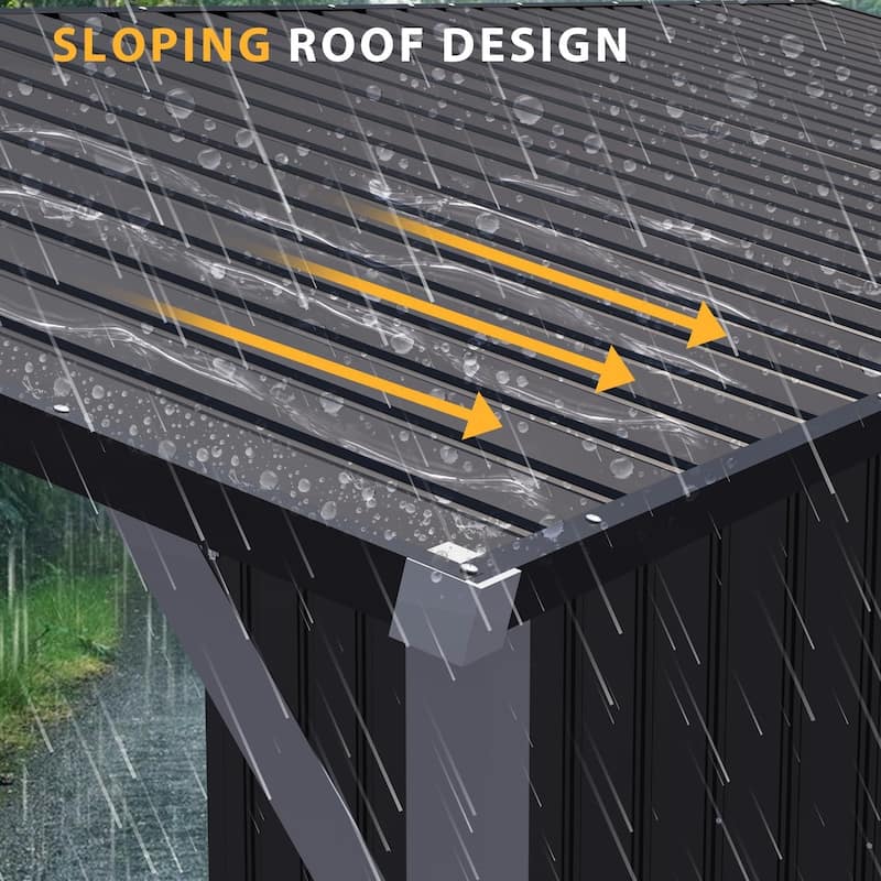 AECOJOY Outdoor Open-Sided Storage Shed Tool Shed Attached Hardtop Metal Pergola Gazebo