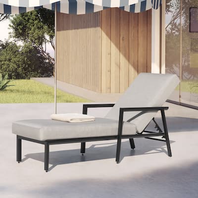 Outdoor Aluminum Chaise Lounge Chair with 6 Adjustable Backrest, Gray