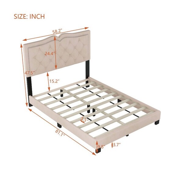最高の Platform Upholstered Velvet Bed Bed - Headboard Tufted with フェイスクリーム