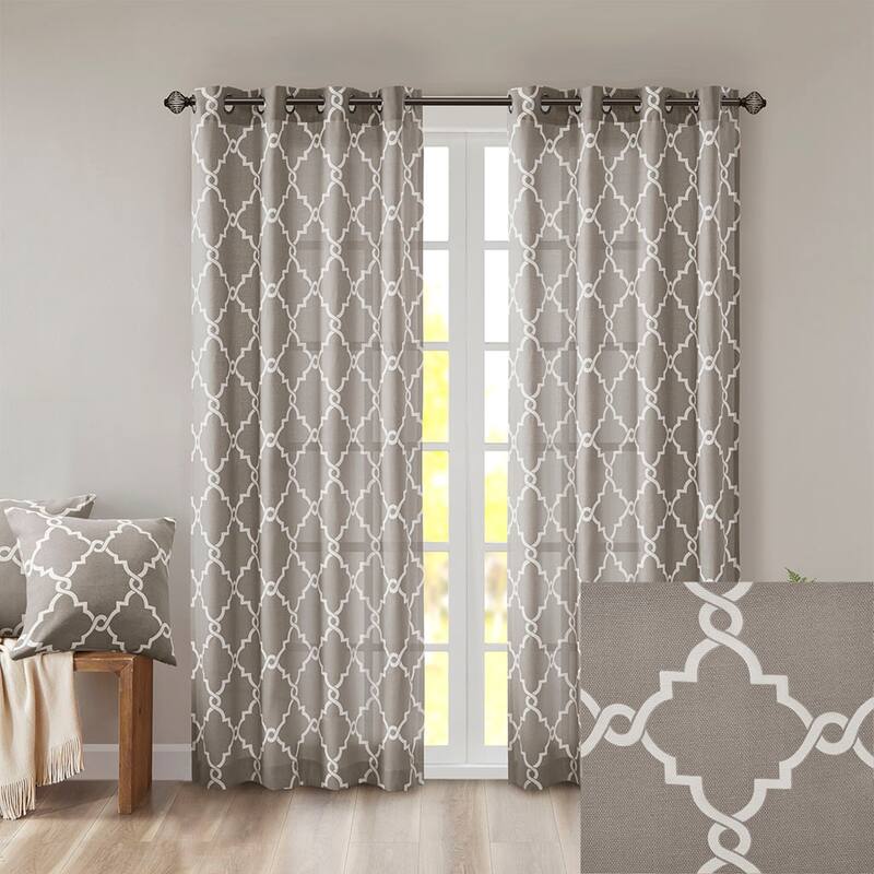 Fretwork Print Grommet Top Window Curtain Panel(Only 1 Pc Panel)