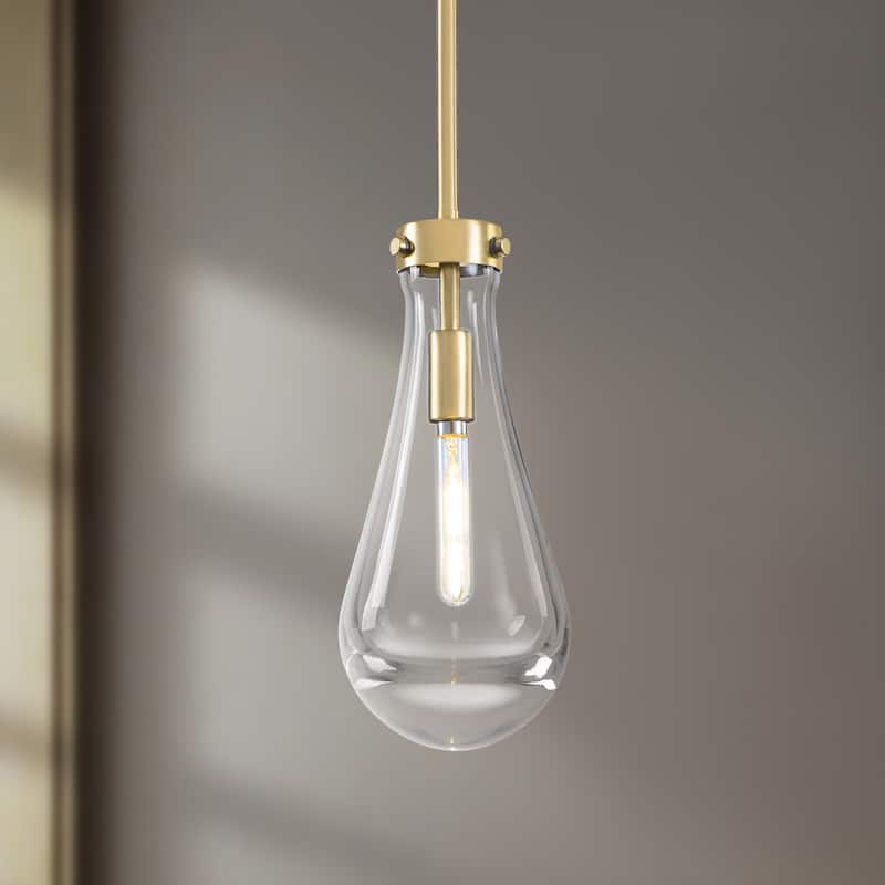 Starsky 1-Light Teardrop Modern Clear Raindrop Glass Pendant