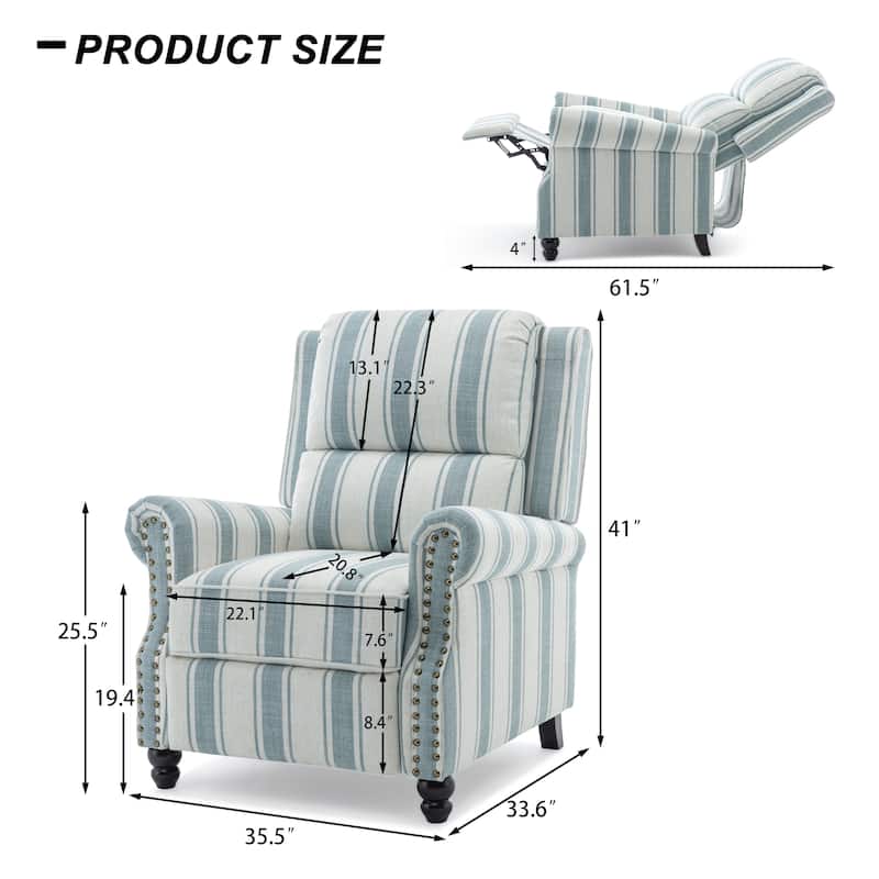 Mid-Century Nailhead PU Leather Linen Recliner