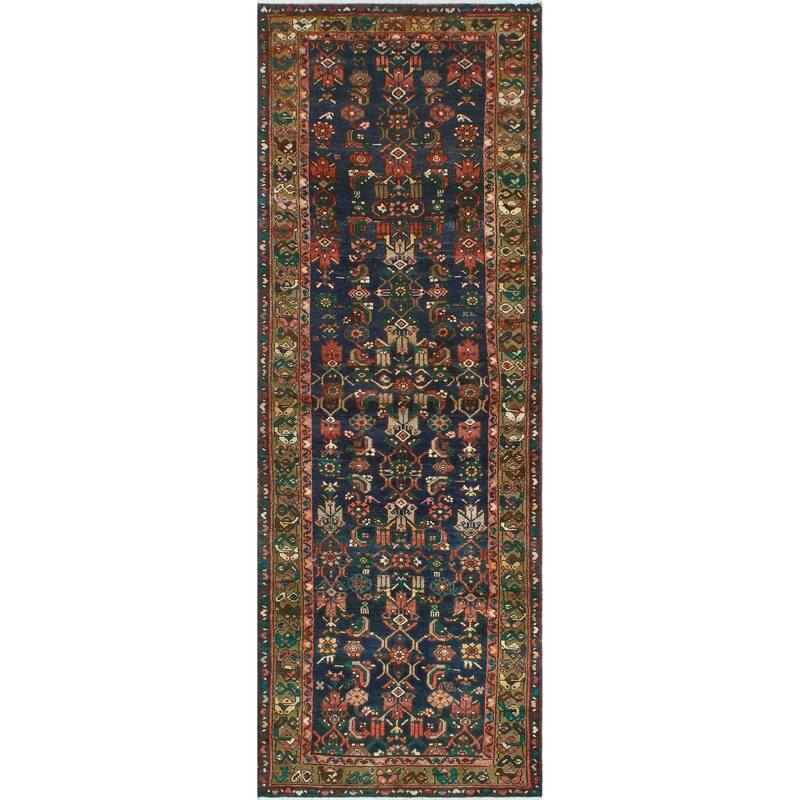 Fine Vintage Distressed Ashkan Navy/Brown Runner - 3'6" x 9'5"