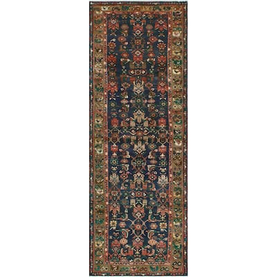 Fine Vintage Distressed Ashkan Navy/Brown Runner - 3'6" x 9'5"