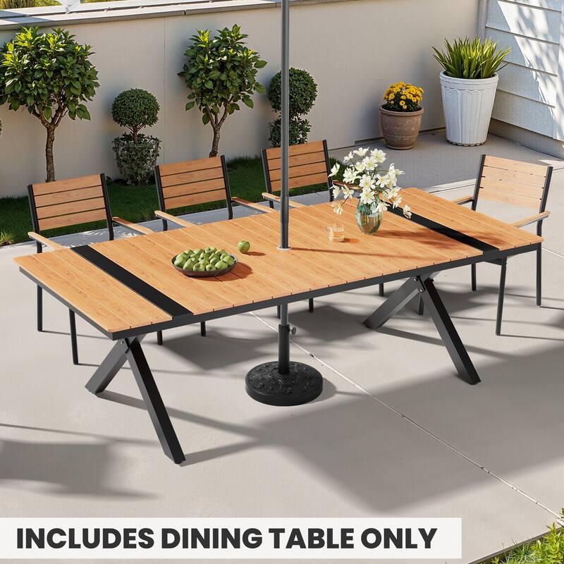 Outdoor Aluminum Dining Table Rectangular Table with Umbrella Hole for 10-12 Person