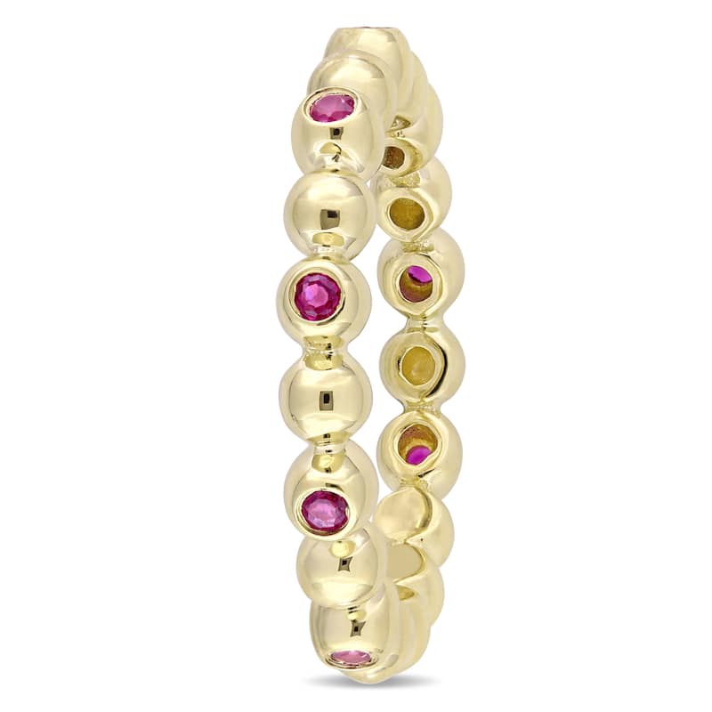 Miadora 1/4ct TGW Ruby Beaded Eternity Ring 14k Yellow Gold
