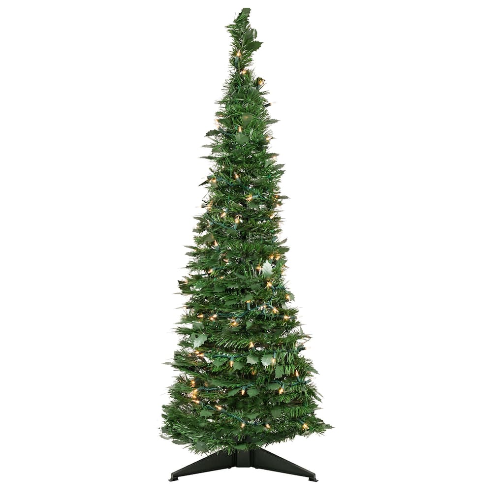 4' Pre-Lit Green Tinsel Pop-Up Artificial Christmas Tree, Clear Lights - 4 Foot