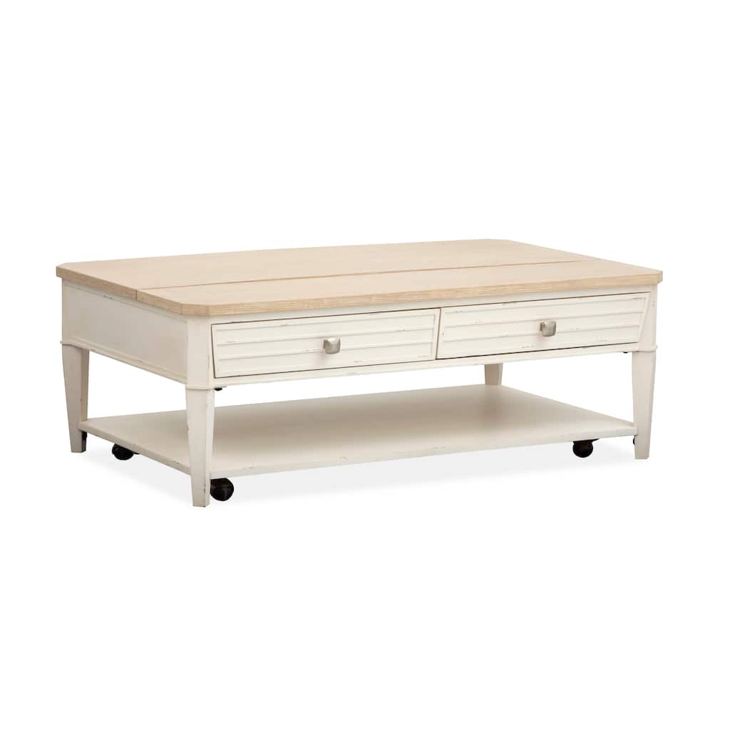 Salt Life Home Echo Isles Sea Pearl And Driftwood Lift Top Storage Cocktail Table With Casters - 50''W x 30''D x 17.75''H