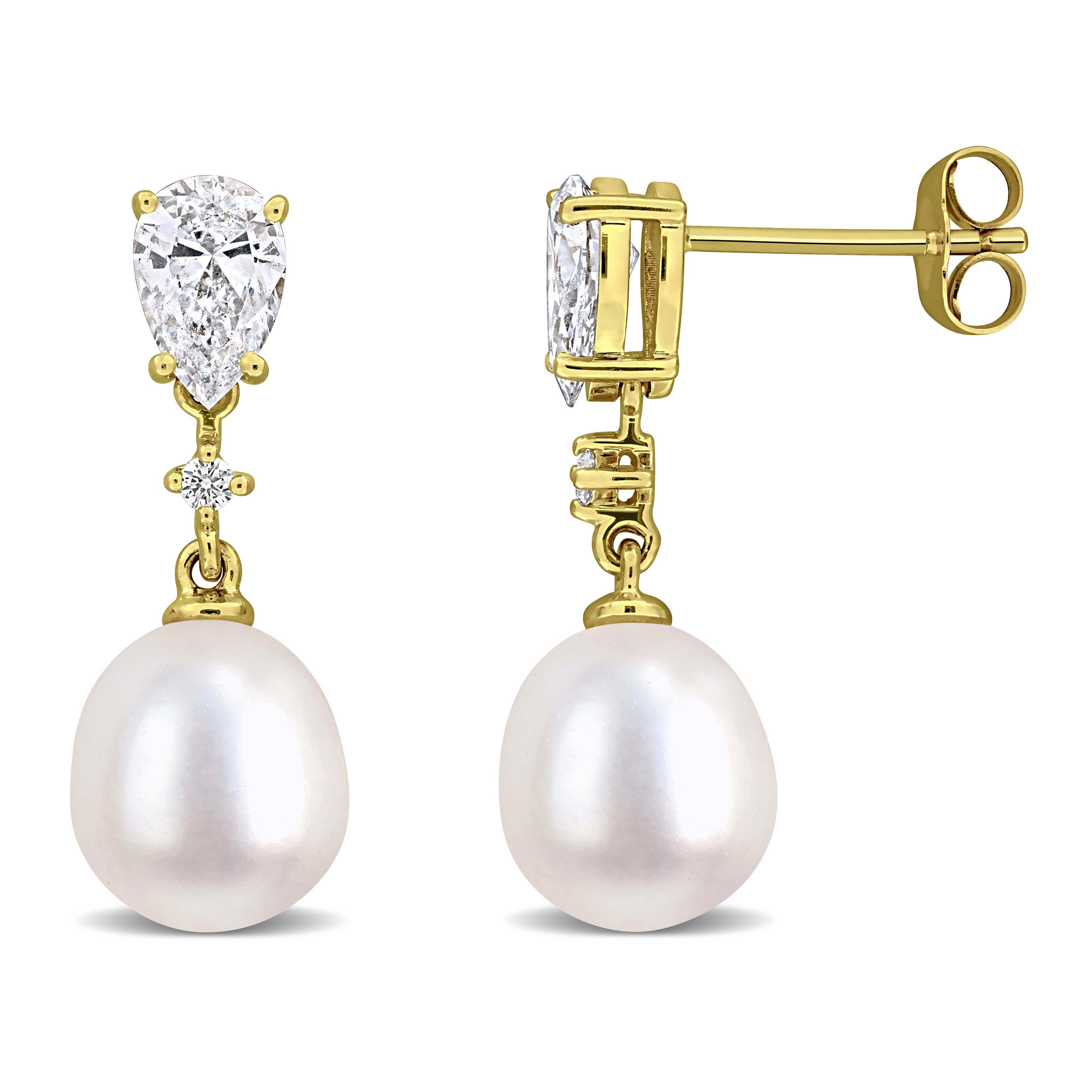 Miadora Cultured Freshwater Pearl and Lab-Grown Diamond Earrings 14k Yellow Gold 1ct TDW