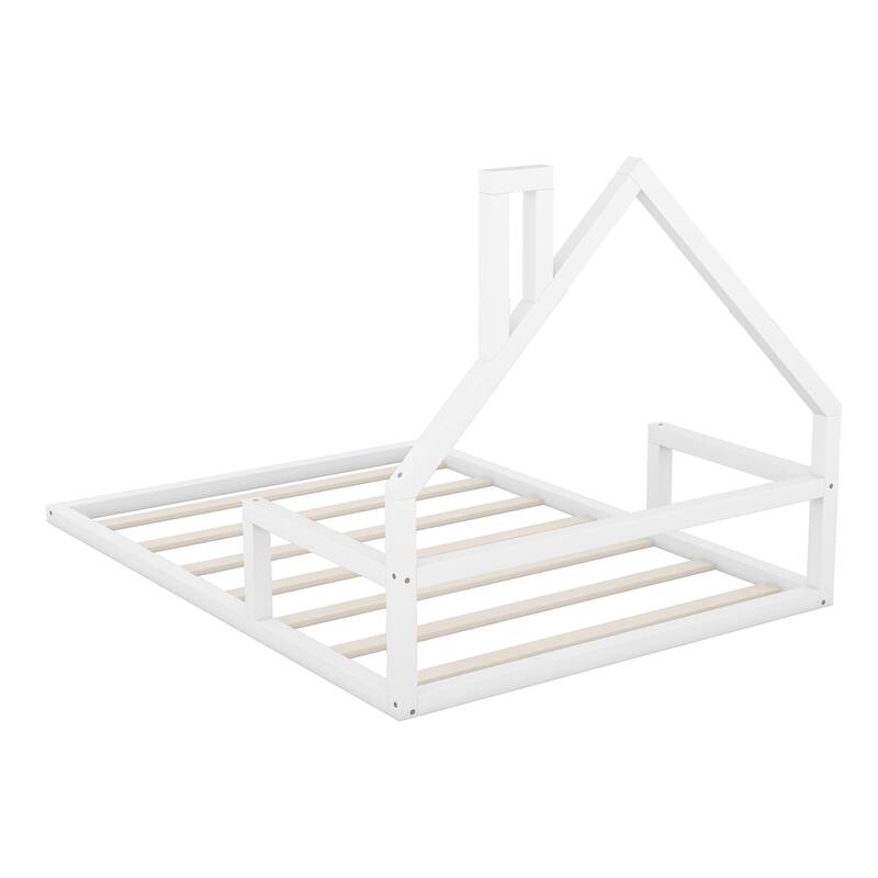 Roomfitters Full Size Wood Floor Bed with House-Shaped Headboard and Low Profile Design