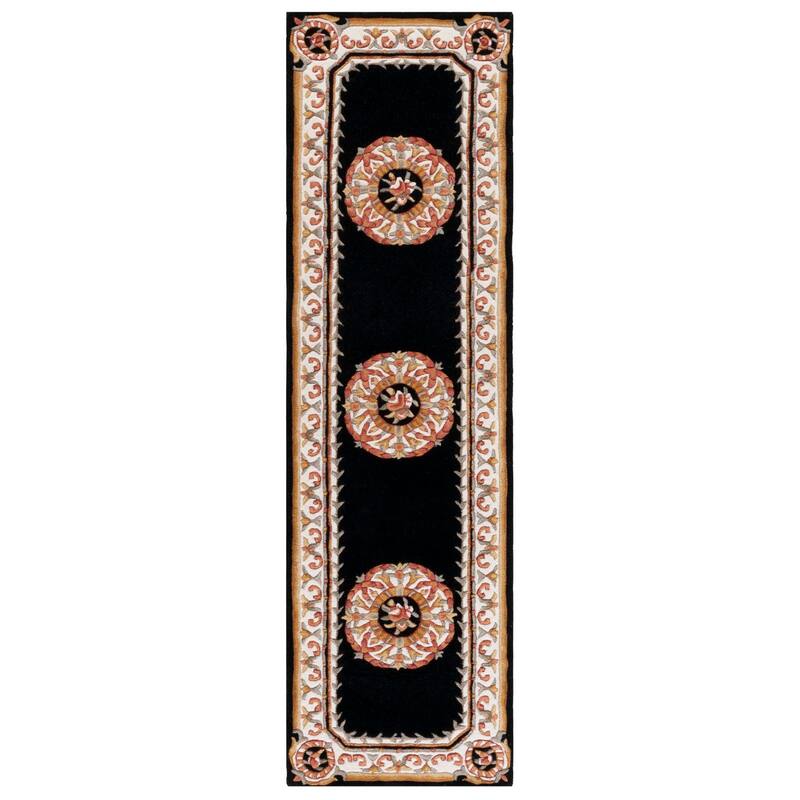 SAFAVIEH, Handmade Naples Cathelyne Traditional Wool Rug - 2'3" x 8' Runner - Black/Ivory