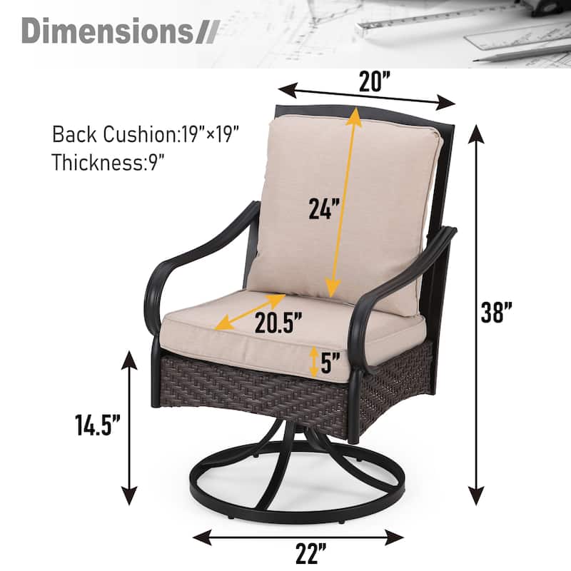 MAISON ARTS 6-Piece Metal Patio Outdoor Dining Set with Beige Cushions with 4 Swivel Dining Chairs and Beige Umbrella