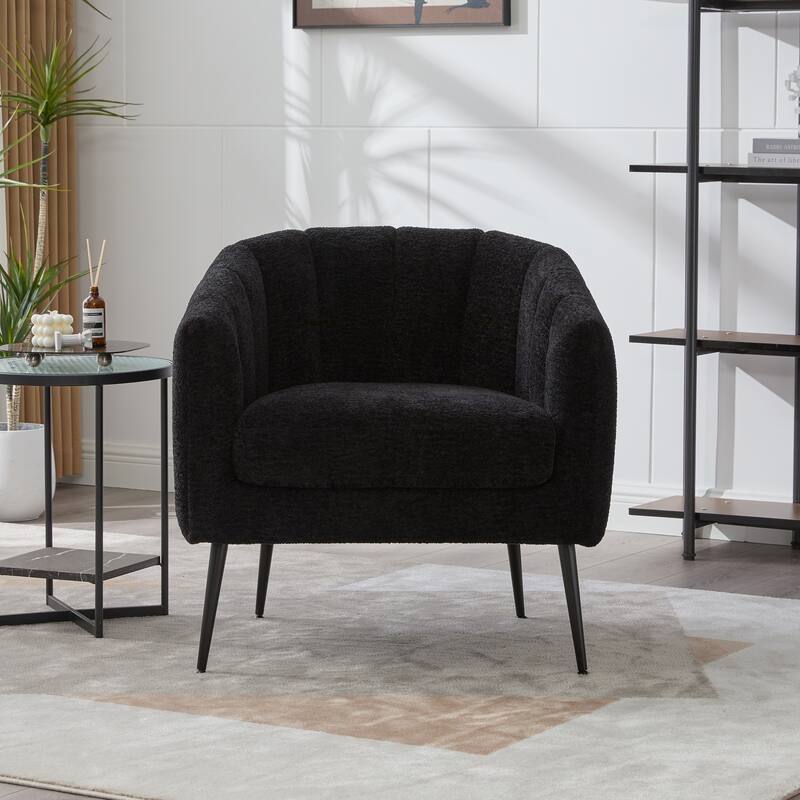 29.9" Modern Upholstered Chenille Vanity Barrel Accent Chair with Metal Legs, Channel Tufted Lounge Chair