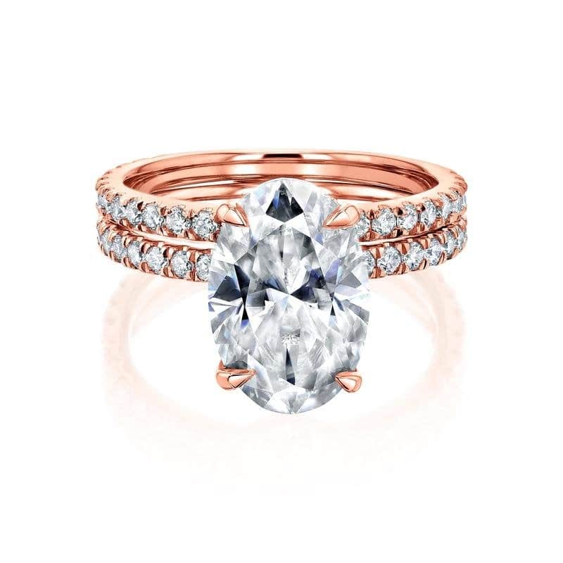 Kobelli Signature Collection 4.8 Carats Moissanite & Diamond 14k Solid Gold Oval Hidden Halo Near Eternity Odette 2pc Bridal Set - 8 - Rose