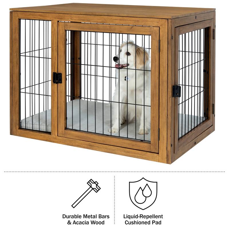 PETMAKER Furniture-Style Dog Crate with Double Doors and Cushion
