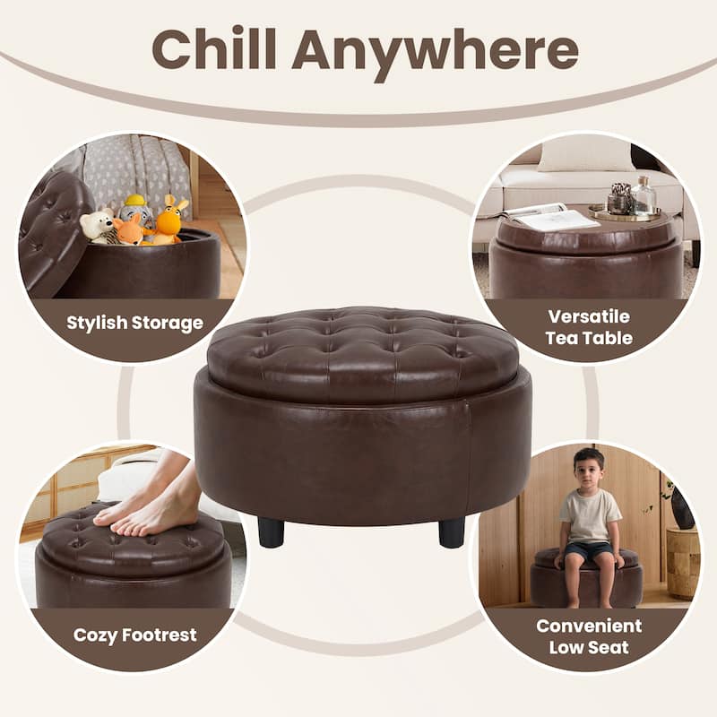 RENEWLINE Fabric Storage Ottoman with Tray Lid - Footrest & Hidden Storage for Living Room​