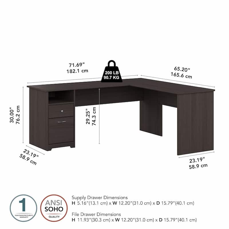 72W L-shaped Computer Desk with Drawers by Bush Furniture