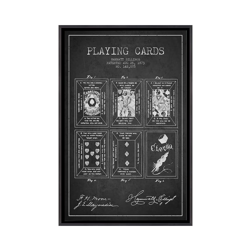 iCanvas "Hammatt Billings Playing Cards Patent Sketch (Charcoal)" by Aged Pixel Framed - Ebony - 26x18