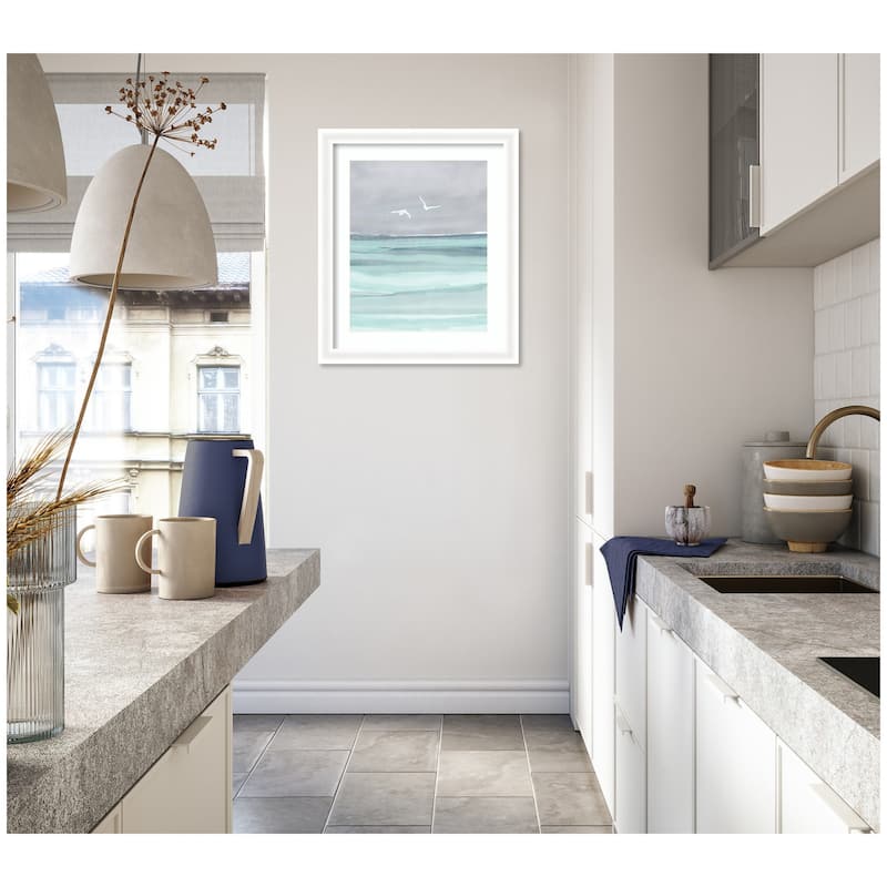 Kate and Laurel Framed Art Sea and Seagulls by Nikita Jariwala