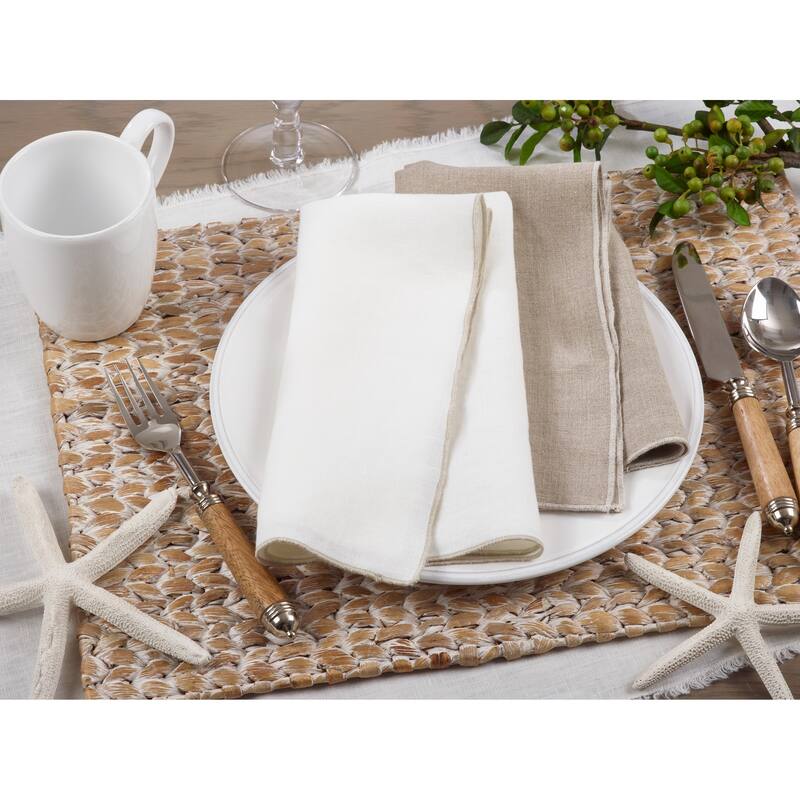 Stonewashed Linen Napkins With Stitched Border Design (Set of 4)
