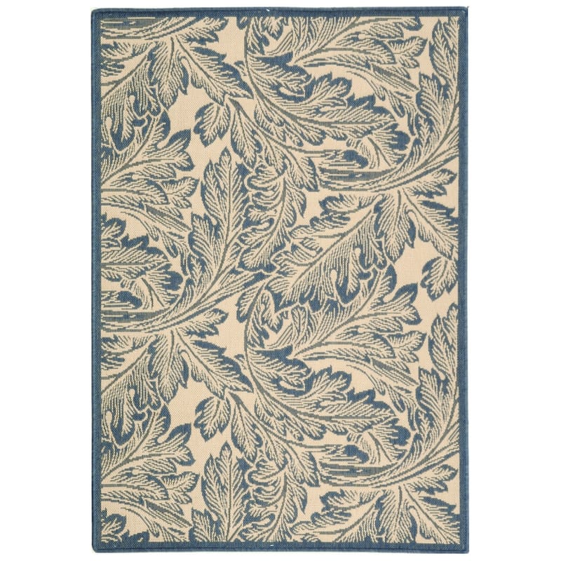 SAFAVIEH Courtyard Reineke Indoor/ Outdoor Waterproof Rug - 2'7" x 5' - Natural/Blue