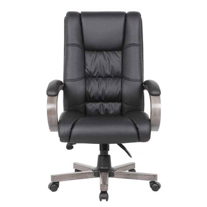 Zoey High-Back Executive Chair, Black Vinyl, Gray Wood Finish