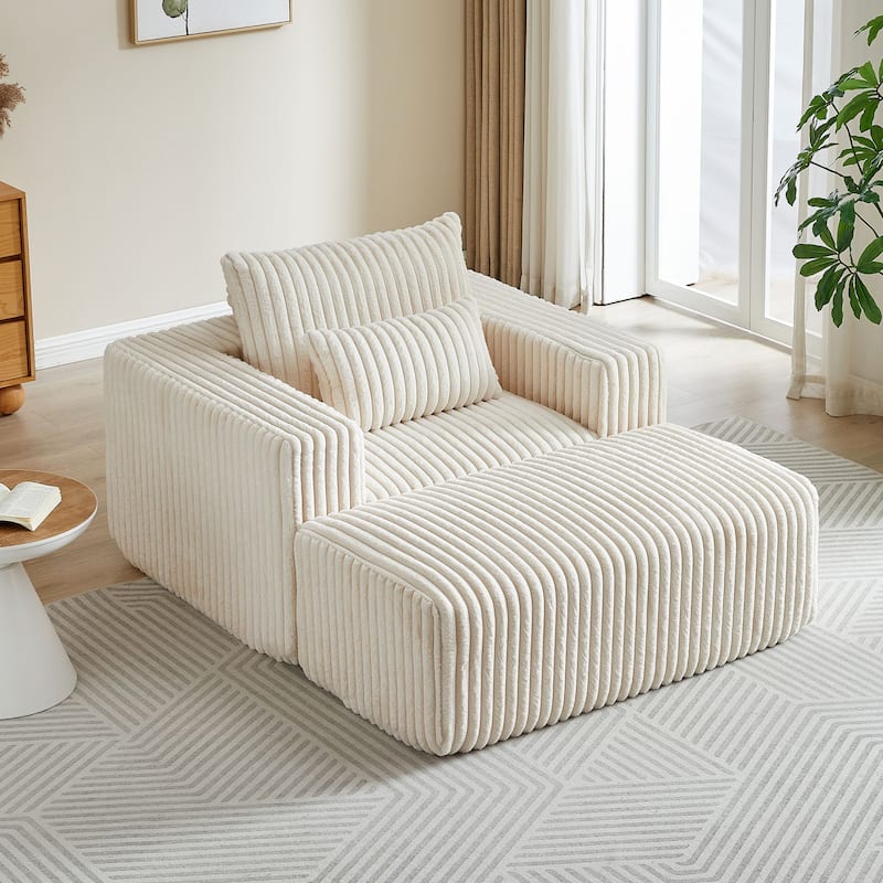 Corduroy Foam Sofa Lounge Chair with Removable Footstool