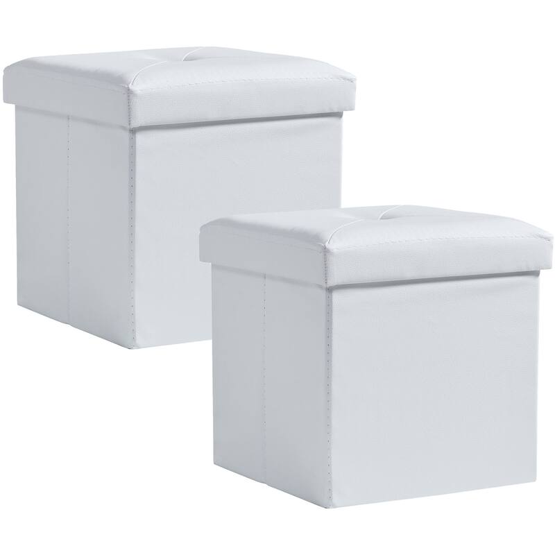 2 PC Storage Folding Ottoman, Storage Footrest Stool, Faux Leather Storage Bench Cube with Padded Seat for Small Space