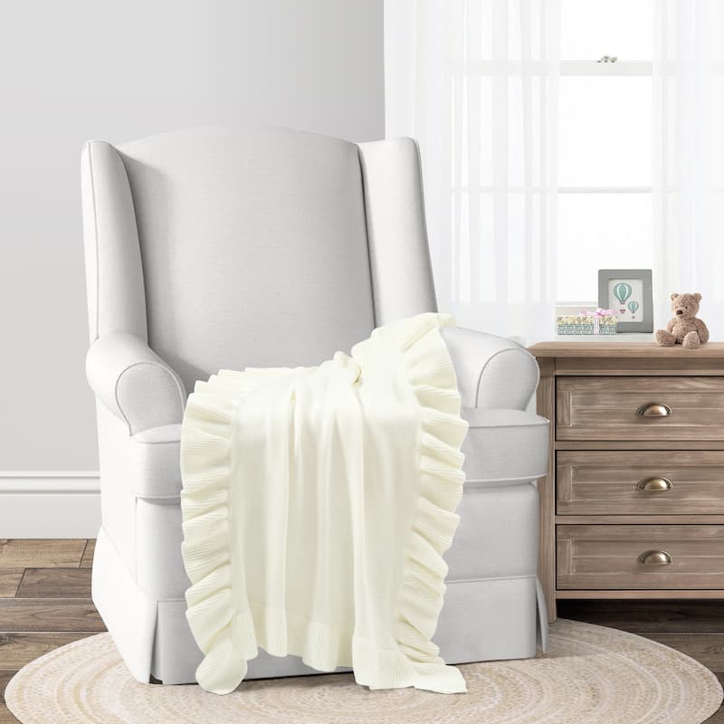 Lush Decor Reyna Soft Knitted Ruffle Baby/Toddler All-Season Blanket - 40" x 30" - Ivory