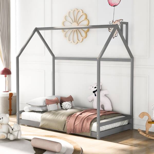 slide 2 of 12, Twin Size House Bed Wood Bed, Gray Grey