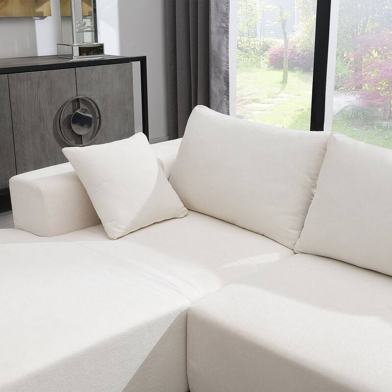 L-shape Chenille Fabric Sofa Multiple Cushions Sectional Couch