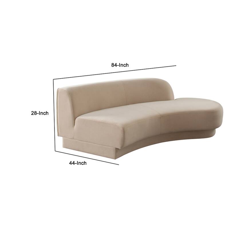 Zema Curved Right Facing Sofa Chaise, Modular Design, Camel Brown Fabric, 84 Inch