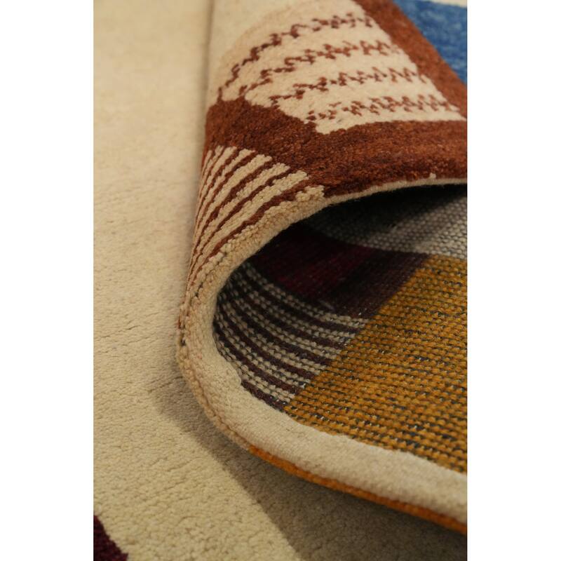 Hand Knotted Oriental 100% Wool Carpet Modern Geometric Beige & Ivories Gabbeh Area Rug - 6' 7'' X 4' 8''