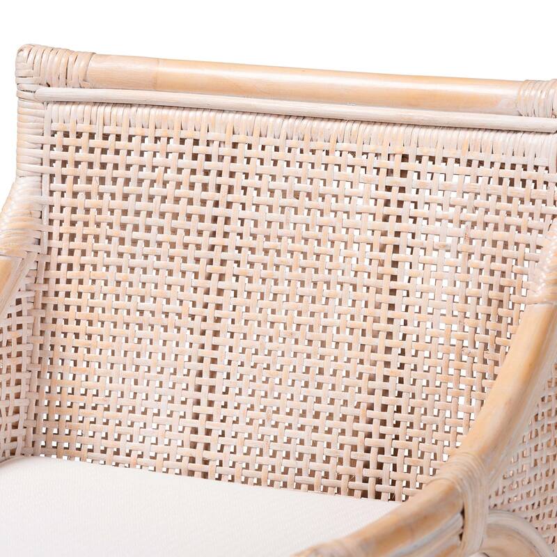 Allen Natural Rattan Counter Stool - Handwoven Wicker Stool with Lattice Back and Removable Cushion, Counter Height Seating