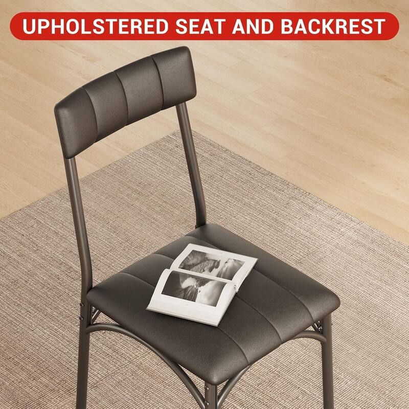 5-Piece Dining Table Set with 4 Upholstered Chairs, Metal and Wood Table for Kitchen or Apartment