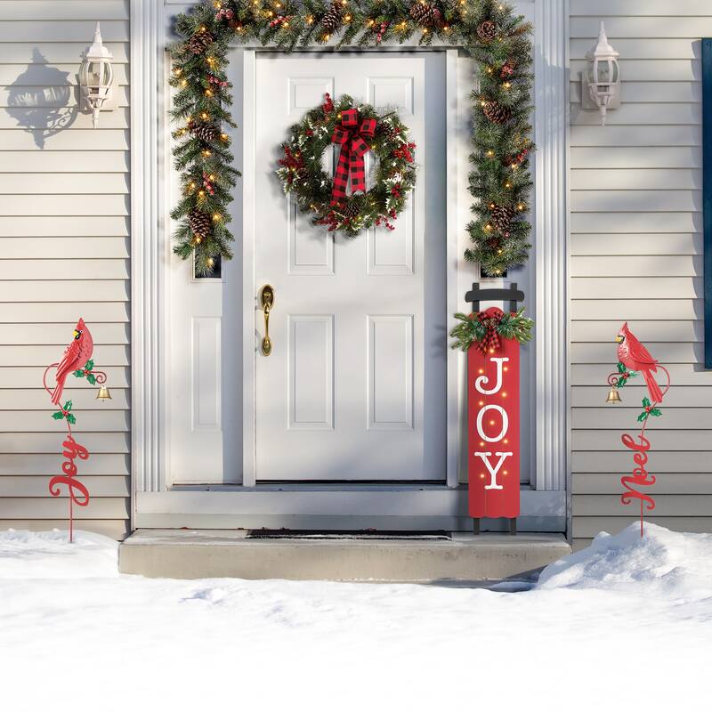 Glitzhome Metal Merry Christmas or JOY & NOEL with Bell Yard Stakes