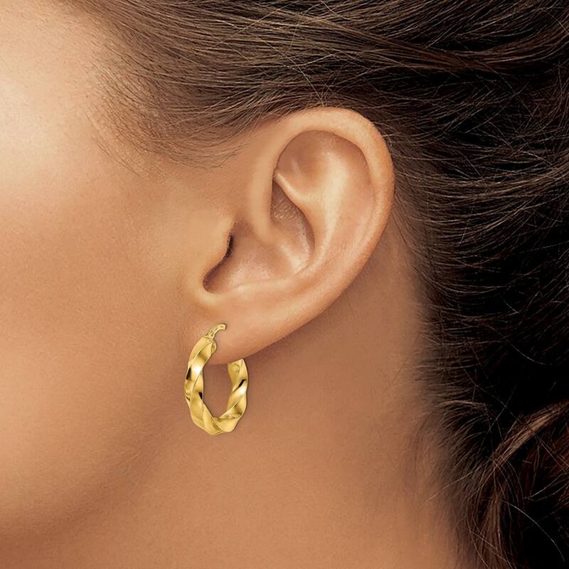 Curata 14k Yellow Gold Polished Twisted 23.6x4mm Round Hoop Earring