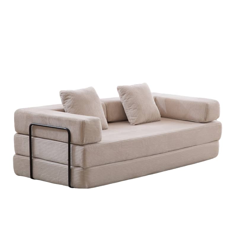 Convertible Floor Sofa Bed in Light Grey Corduroy, 77x37x24 inches