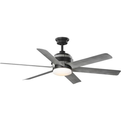 Kaysville Collection 6-Blade Grey Weathered Wood 56-Inch DC Motor LED Urban Industrial Ceiling Fan - 56 in x 56 in x 17.25 in